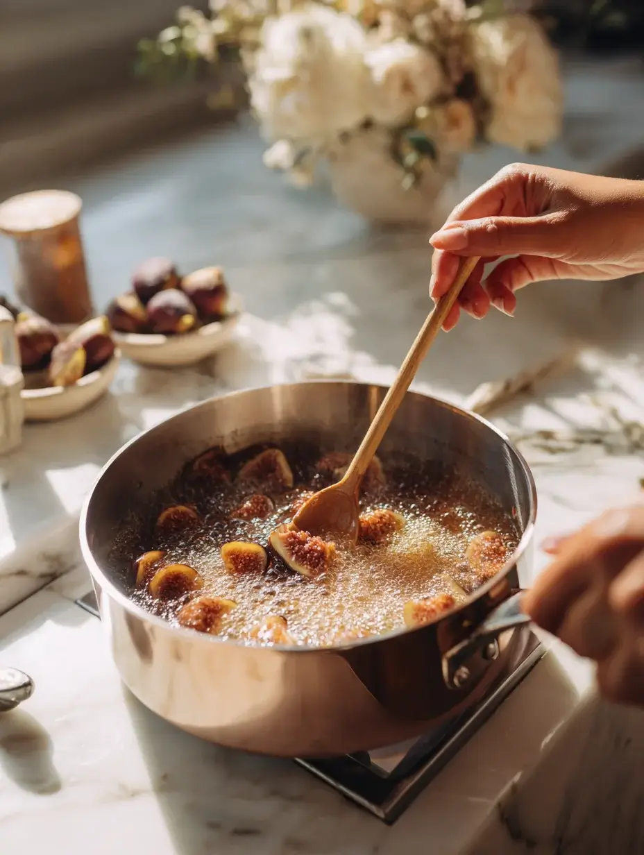 Cooking figs in a saucepan for fig cream