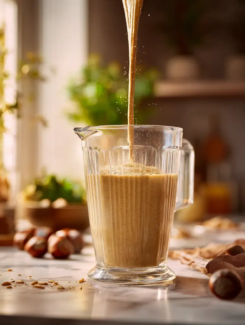 Blending chestnuts and cream for the tartlet filling in a modern kitchen