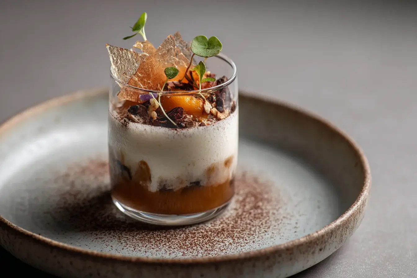 Root Veg Verrine with Vanilla Milk Foam & Bitter Cocoa Dust