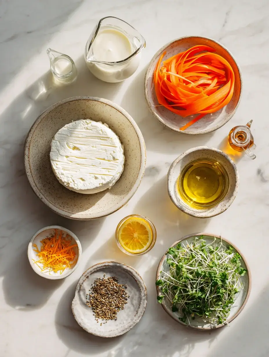 Ingredients for Fresh Cheese Log recipe on marble counter