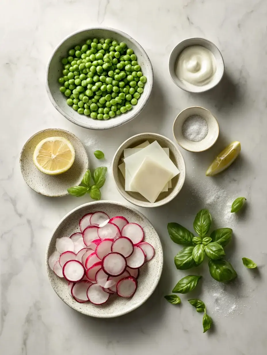 Fresh ingredients for Garden Pea Panna Cotta