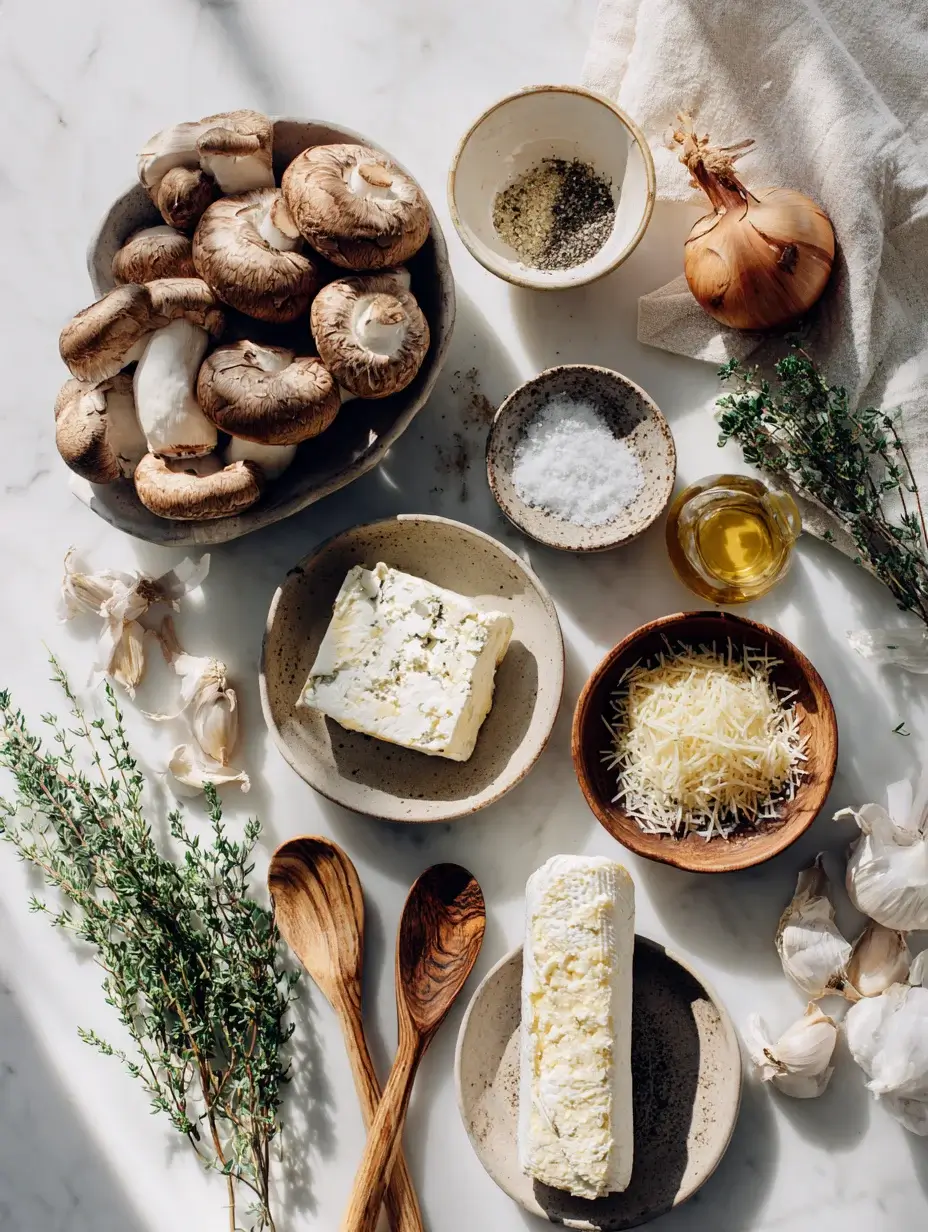 Ingredients for Triple-Cream Cheese Roulade arranged on marble countertop.