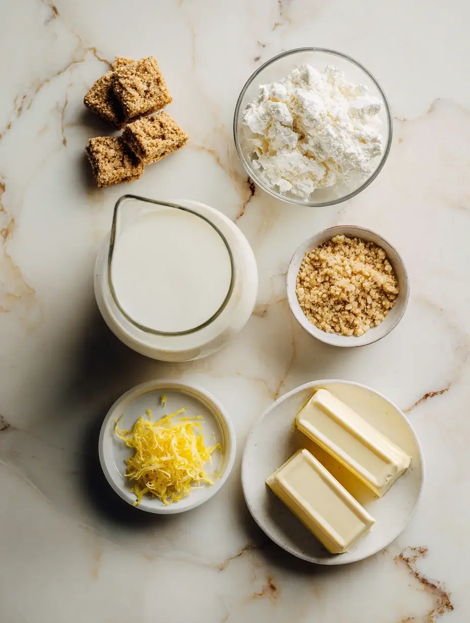 Ingredients for almond milk parfait and soft cheese mousse