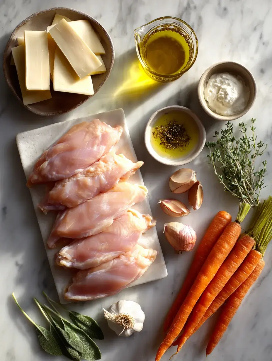Fresh ingredients for Chicken Supreme with Brie Core.