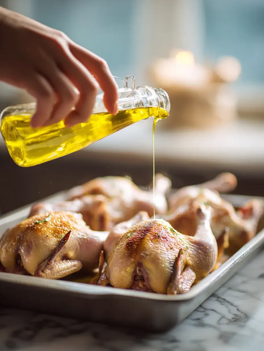 Brushing Olive Oil on Quail Before Roasting
