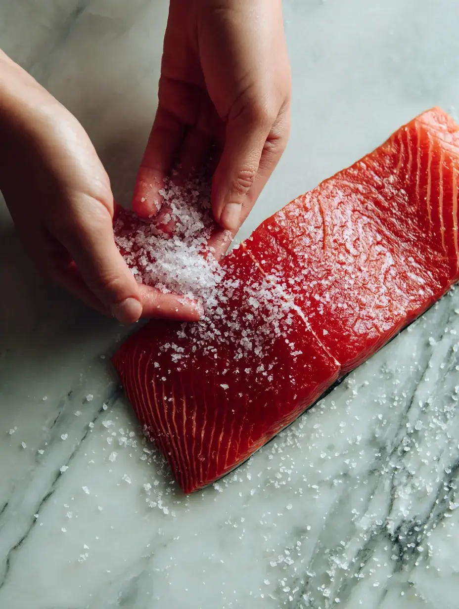 Preparing Salmon Gravlax by applying beet cure