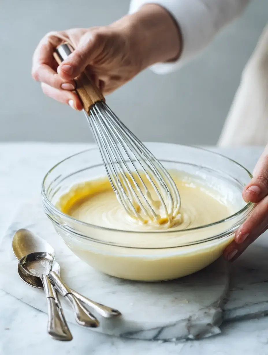 Whisking honey cheesecake mixture in a bowl