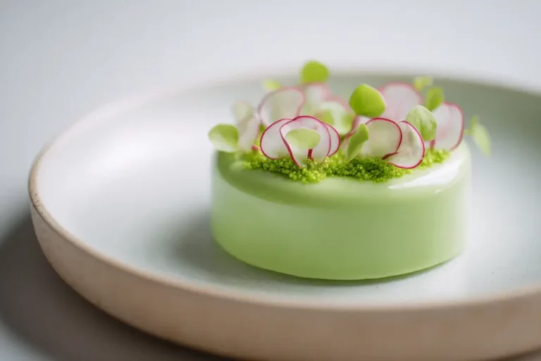 Garden Pea Panna Cotta with Radish Petals and Basil Snow