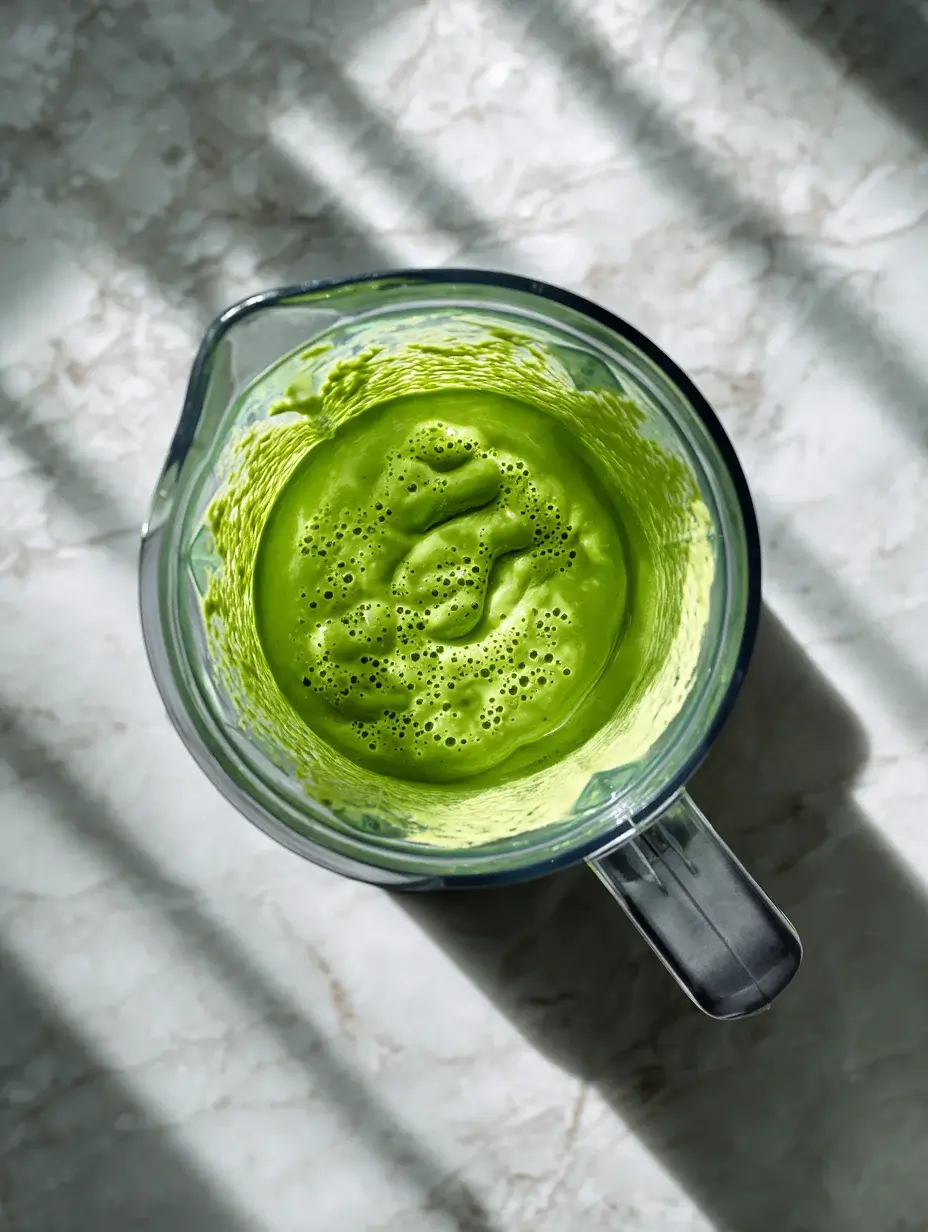 Blending the green pea mixture for panna cotta