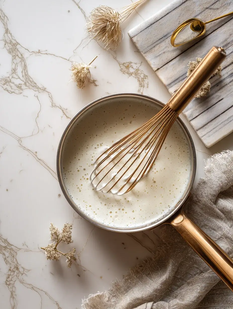 Whisking milk and vanilla mixture for Pear & Vanilla Silk base.
