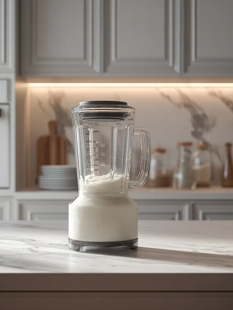 Blending creamy celeriac silk in a glass blender