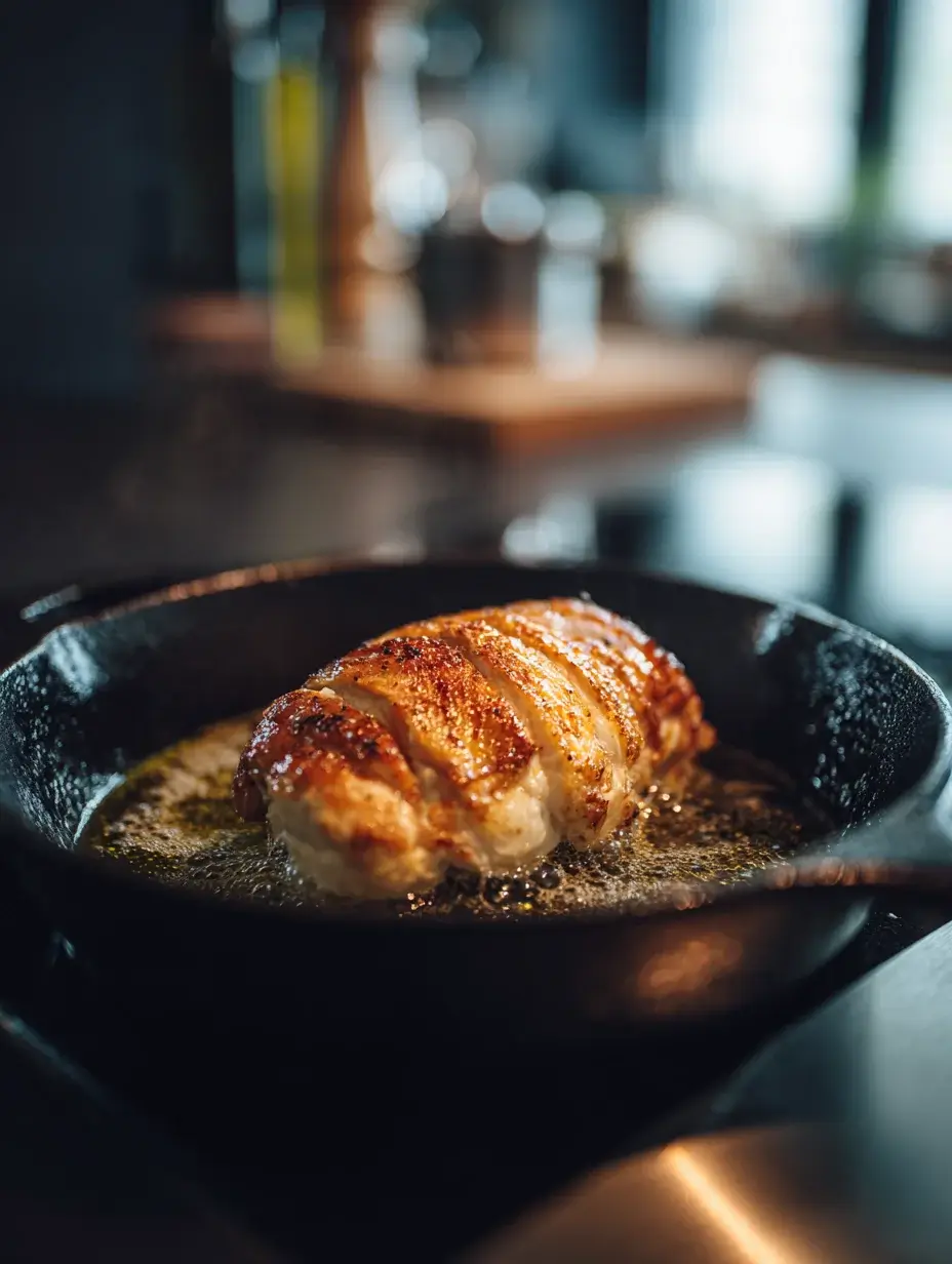 Searing the Herb-Stuffed Chicken Ballotine in olive oil
