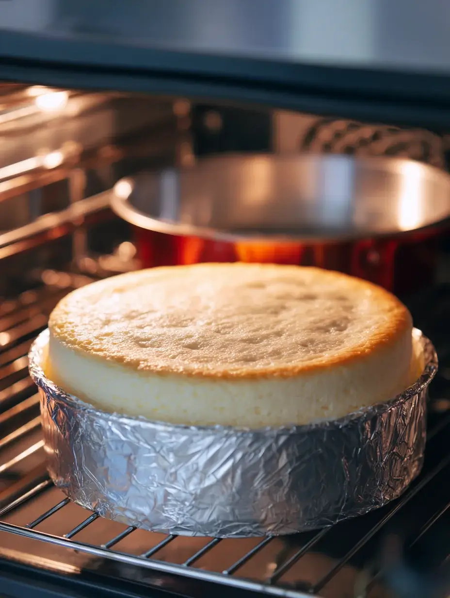 Japanese cotton cheesecake baking in a water bath