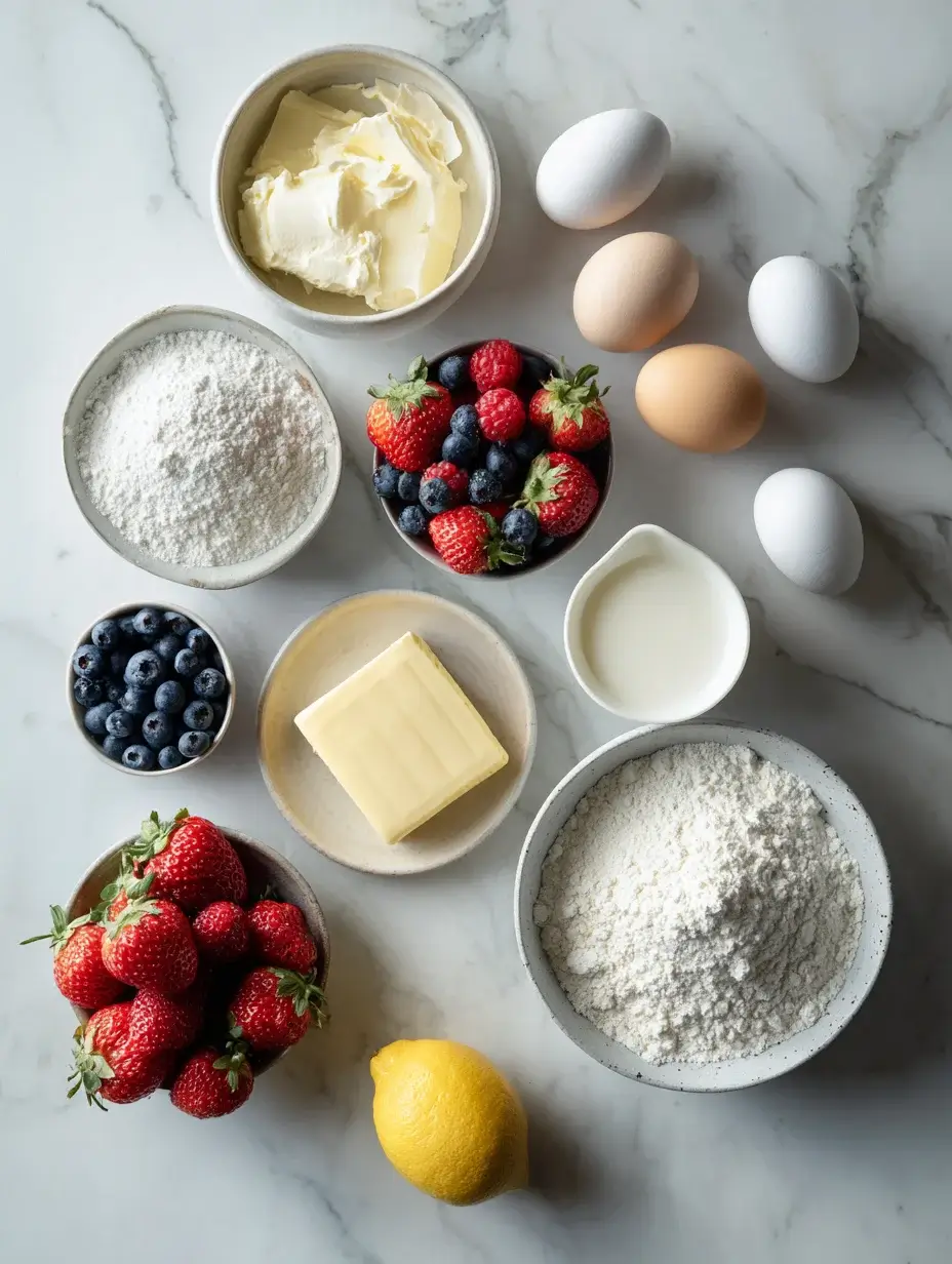 Ingredients for Japanese cotton cheesecake arranged on marble