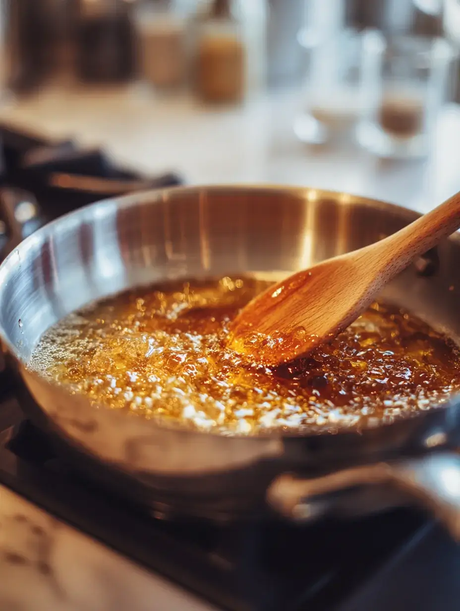 Caramel melting in saucepan for panna cotta
