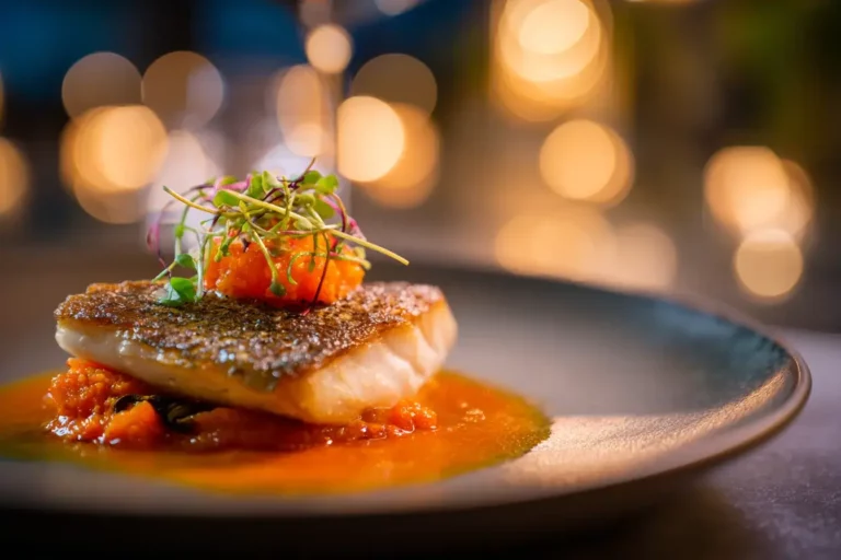 Panfried sea bass with carrot jam and masala sauce