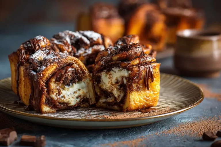 Pull-apart chocolate brioche with cream filling and chocolate drizzle