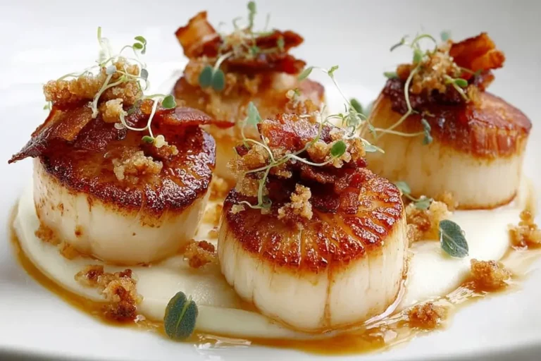 Seared scallops with parsnip purée and brown butter sauce