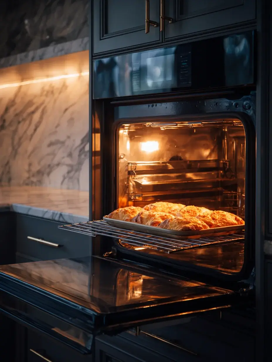 Crab Rangoon Garlic Bread baking in a modern oven
