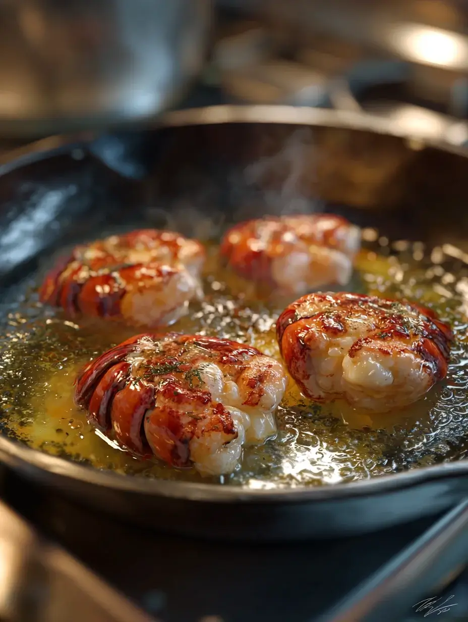 Searing lobster medallions in skillet