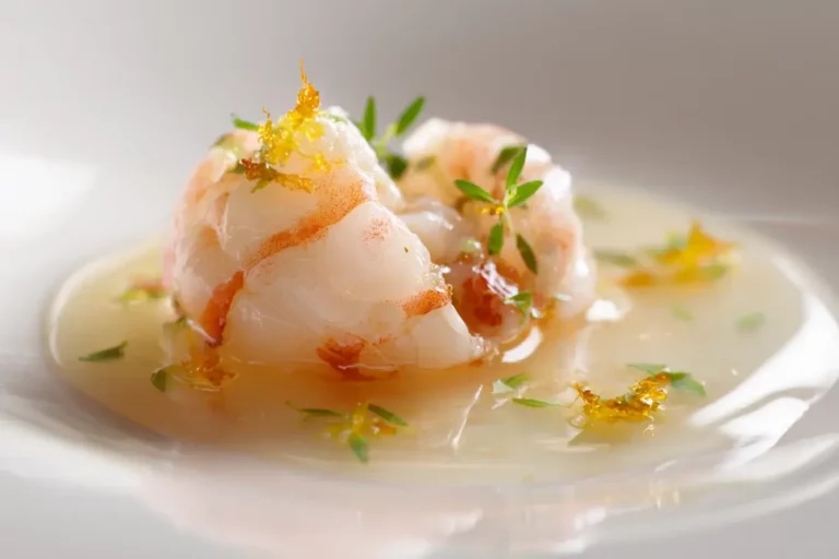 Lightly poached langoustine with citrus emulsion and herbs
