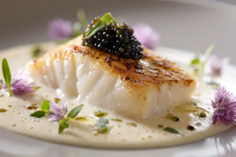 Pan-seared turbot with lemon cream foam and caviar