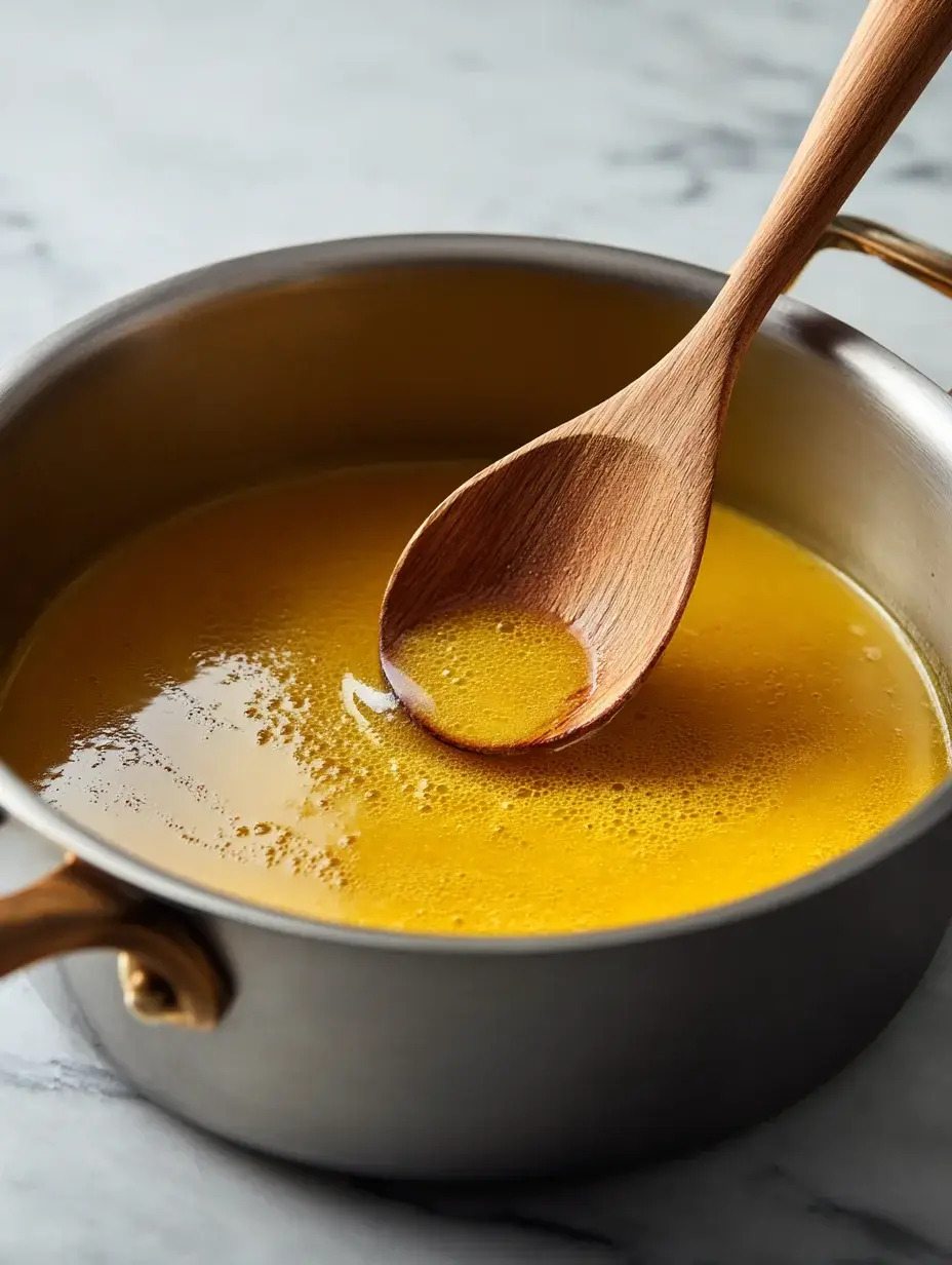 Saffron bisque simmering in saucepan
