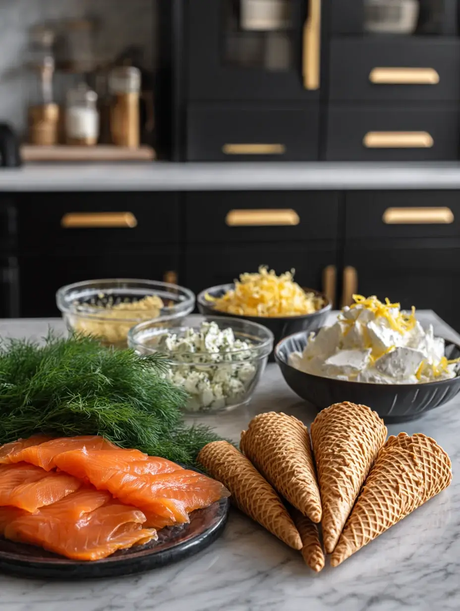 Ingredients for mini cones with smoked salmon