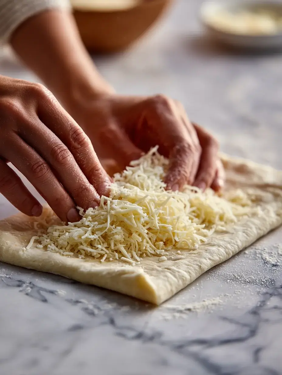 5-minute cheesy stuffed flatbread, stuffing dough with cheese for cheesy stuffed flatbread