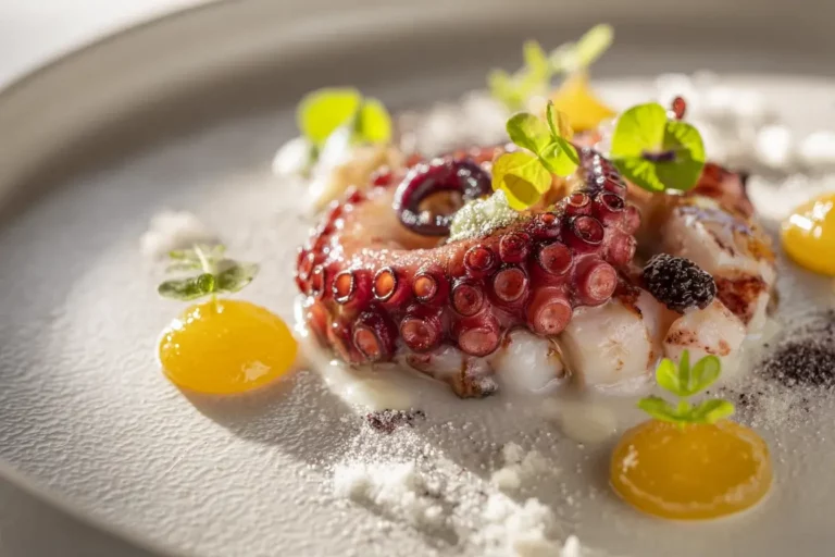 Ivory octopus with citrus gel and micro herbs