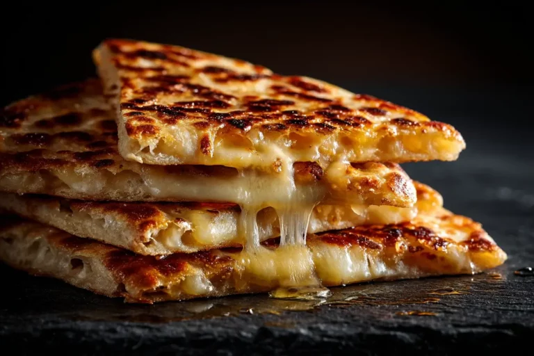 cheesy stuffed flatbread with melted cheese pull