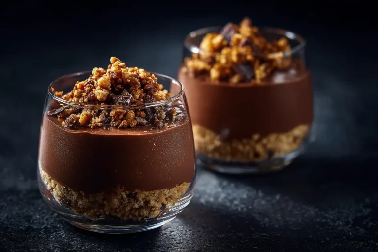 No-oven chocolate hazelnut mousse cups with crunchy topping