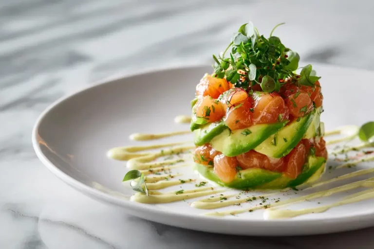 Avocado Salmon Tower with Citrus Cream