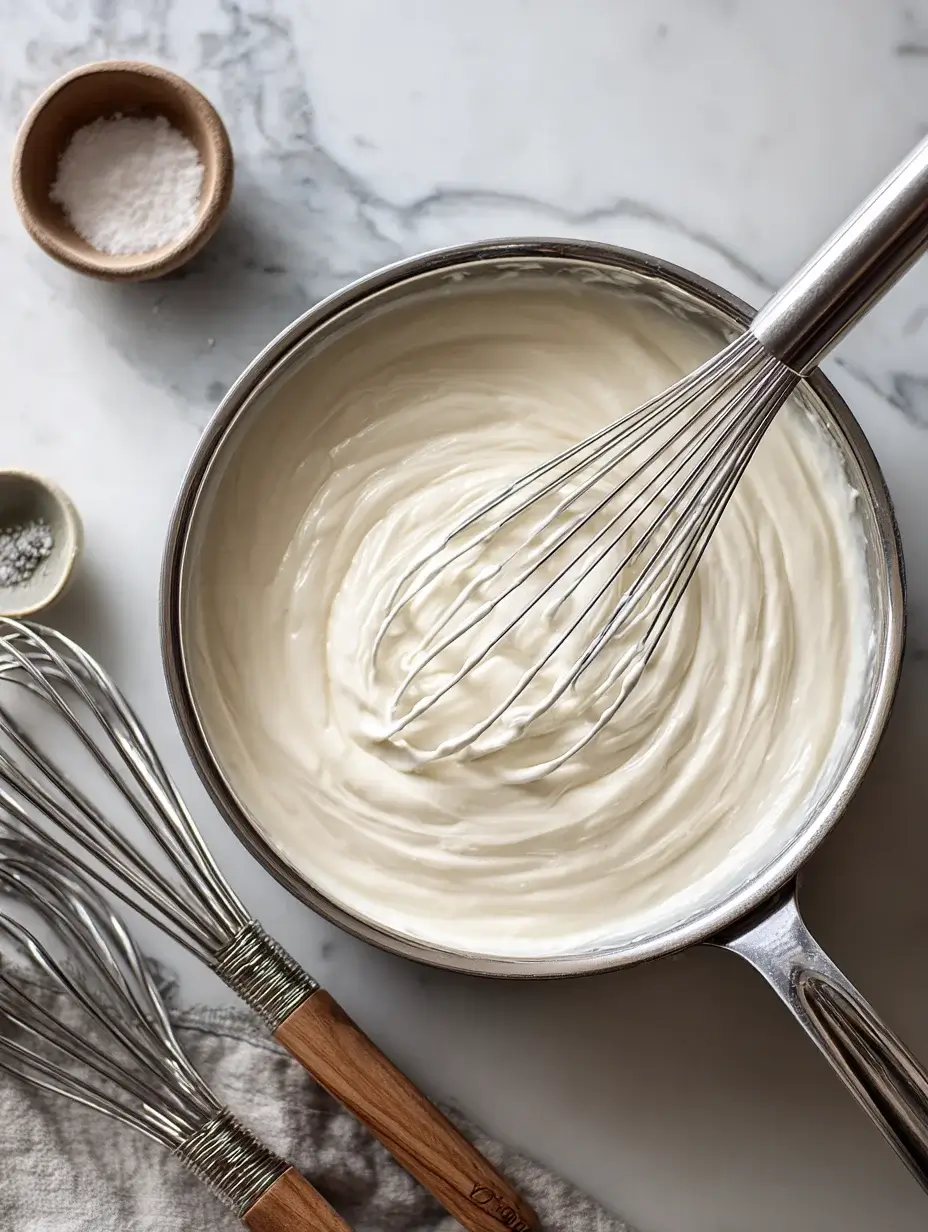 Lavender cream being whisked in saucepan