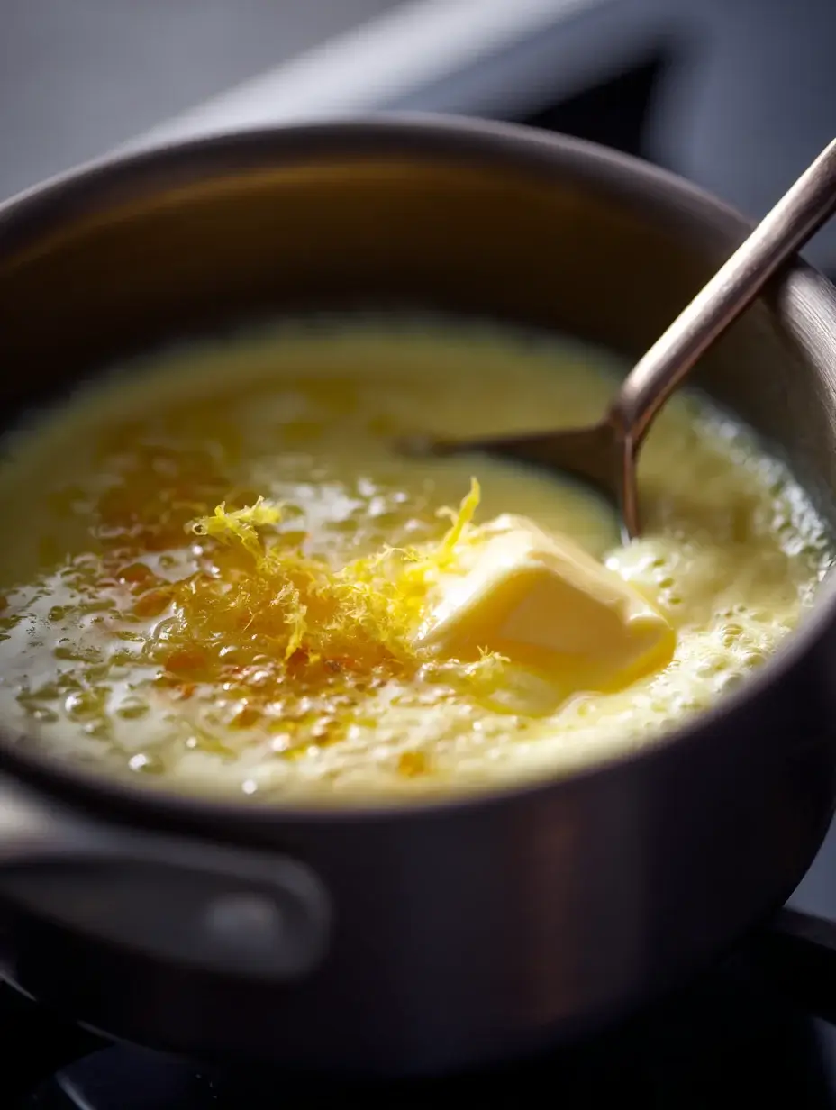 Lemon velvet sauce simmering with butter and zest