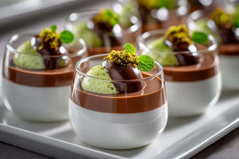 No-oven chocolate pistachio dessert cups with layered cream and ganache