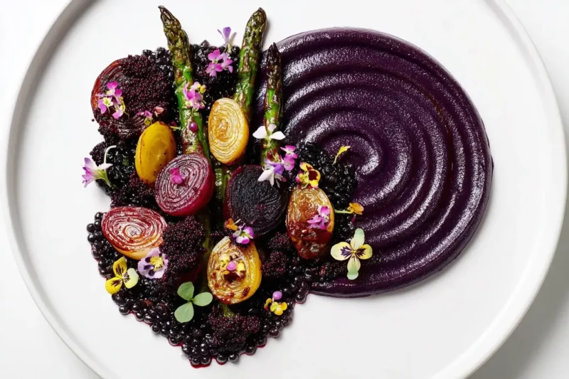 Purple Spring Vegetable Composition plated elegantly