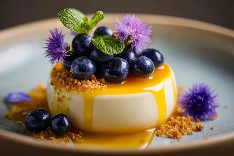 Golden Vanilla Cream with blueberry crown and citrus glaze