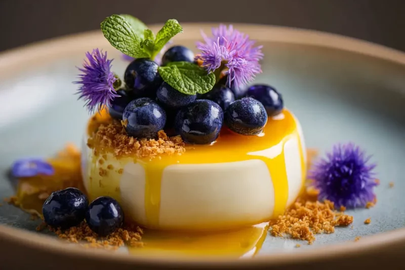 Golden Vanilla Cream with blueberry crown and citrus glaze